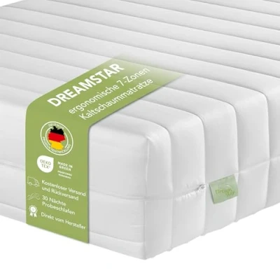 Abbildung von DREAMSTAR Easy Flex ergonomische 7 Zonen Kaltschaummatratze Öko Tex Zertifiziert Härtegrad 2 und 3 (H2 &amp; H3) Rollmatratze Höhe 21 cm Matratze I 100 x 200