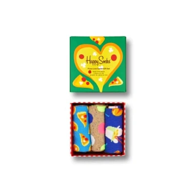 Abbildung von Happy Socks 3 Pack Pizza Love Set, farbenfrohe und fröhliche, Socken für Männer Frauen, Blau Rot Rosa Grün Weiß (41 46)