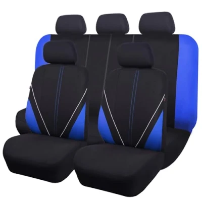 Abbildung von Flying Banner Universal atmungsaktive Netzstoff Autositzbezüge, komplettes Set Airbag kompatible Kissen Schutz (Schwarz und Blau)