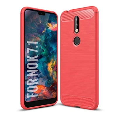 Abbildung von SCL Nokia 7.1 Hülle für Hülle, [Rot] Handyhülle Exquisite Serie Carbon Design Schutzhülle mit Anti Kratzer und Stoß Absorbtion Technologie