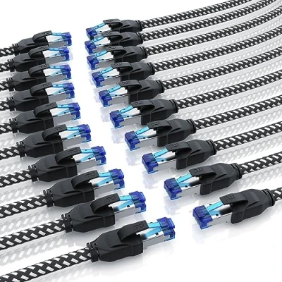 Abbildung von CSL 20 x 0,5m 50cm CAT 8.1 Netzwerkkabel 40 Gbits 0,5 Meter Baumwollmantel LAN Kabel Patchkabel Datenkabel RJ45 8 Gigabit Ethernet Cable 40000 Mbits Geschwindigkeit S/FTP PIMF Schirmung schwarz