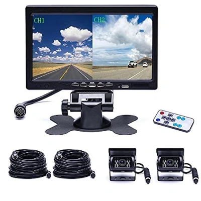 Abbildung von Camecho Dual Backup Kamera 4 Split Monitor hinten Auto 18 IR Nachtsicht wasserdicht Aviation Pins Anschluss 33 ft Kabel Für LKW/Wohnmobil /Trailer/Bus
