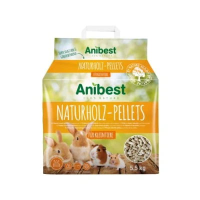 Abbildung von Anibest Kleintierpellets, 100 % natürliche Einstreu für Kaninchen, Hamster, Meerschweinchen und Co, saugfähige &amp; geruchsbindende Holzpellets, leicht dosierbare Unterstreu, 5,5 kg/ 10 l