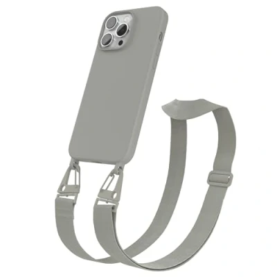 Abbildung von EAZY CASE Handykette Silikon mit Karabiner kompatibel iPhone 14 Pro Max Handyhülle breitem Umhängeband, Handykordel Silikon, Hülle, Kette für Smartphone, Gurt, Taupe Clips