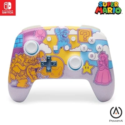 Abbildung von Verbesserter Kabelloser PowerA Controller für Nintendo Switch Mushroom Kingdom Pop Art, Lite, Gamepad, Spiele Controller, Bluetooth Aufladbar, Offiziell Lizenziert
