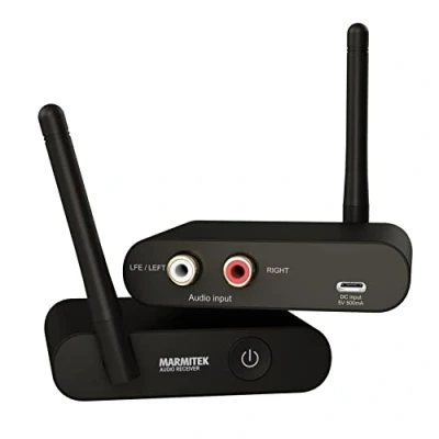 Abbildung von Marmitek Funk Subwoofer Übertragung WS400 Verbinden Sie Ihre drahtlos mit Stereoanlage 3,5mm Klinkenanschluss Wireless Audio Transmitter