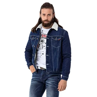 Abbildung von Cipo &amp; Baxx Herren Denim Jacke Jeansjacke Destroyed Used Freizeitjacke CJ291 Blau XXL