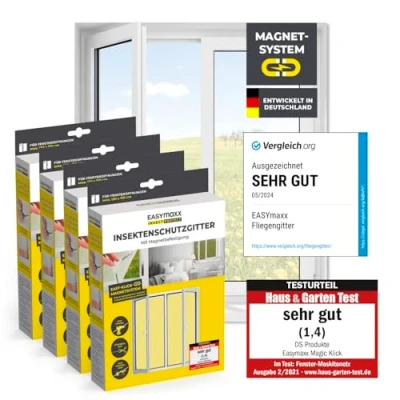 Abbildung von EASYmaxx Insect Protect Fliegengitter Fenster mit Magnetbefestigung zuschneidbares Moskitonetz Insektenschutz bis 150 x 180 cm Mückenschutz Fliegennetz Magnet leichte Montage [4 Stück]