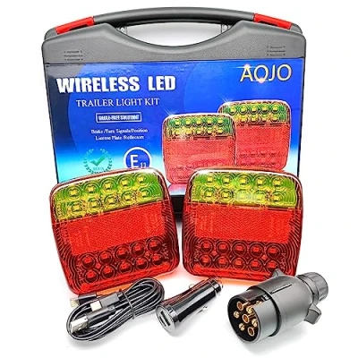 Abbildung von AOJO funk rückleuchten led anhänger mit magnetisch, 12v kabellos rücklicht, 7polig wireless rücklichter, heckleuchte magnet wasserdicht, wiederaufladbar, e prüfzeichen