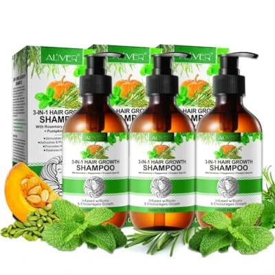 Abbildung von P Beauty 3 in 1 Haarwachstum Shampoo 3x mit Rosmarin, Minze &amp; Kürbiskernöl 300ml Haarshampoo Biotin geschädigtes Haar Haarpflege, Kopfhautpflege Feuchtigkeit, Glanz Schutz vor Haarbruch