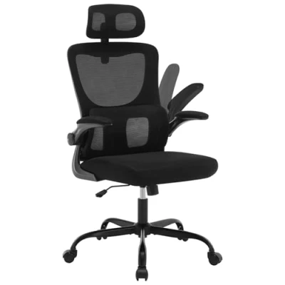 Abbildung von WOLTU Bürostuhl ergonomisch, Schreibtischstuhl Netzstoff, Drehstuhl höhenverstellbar, Schaukelfunktion, verstellbare Kopfstütze, Lendenwirbelstütze, umkehrbare Armlehnen, 150 kg, Schwarz, BS161sz