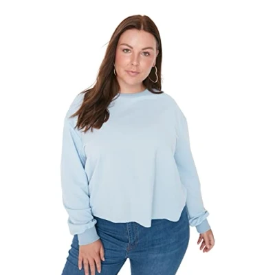 Abbildung von TRENDYOL Damen Crew Neck Sweatshirt, Plain, Regular Fit, Plus Size Hellblau, XL EU