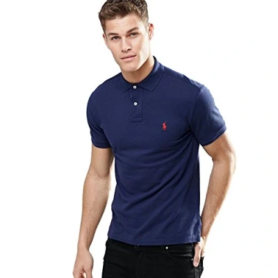 Abbildung von Ralph Lauren Polo Piqué Custom Slim Fit (IT, Text, L, Regular, Marineblau), marineblau