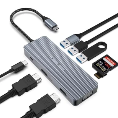 Abbildung von Tymyp USB C Hub Docking Station Triple Display 4K HDMI for Chromebook, 9 in 1 (2 HDMI, VGA, 3.0, 2.0 * 2, PD100W, SD/TF) Compatible with Thunderbolt 3/ Windows
