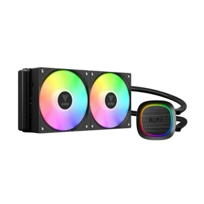 Abbildung von GAMDIAS 240 mm AIO CPU Wasserkühler, verstecktes Kabeldesign, drehbare Pumpe, MB Sync ARGB &amp; PWM, 30 Lichteffekte, Intel LGA 1700, AMD AM5/AM4, Schwarz, AURA
