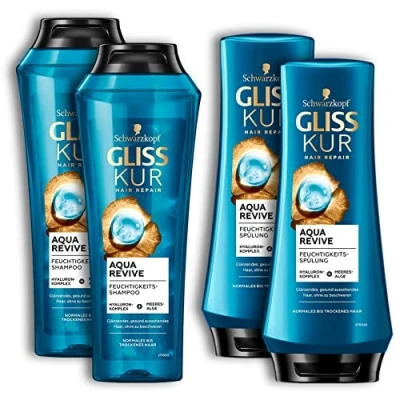 Abbildung von 4 er Set Haarpflege Gliss Aqua Revive 2 x Shampoo 250 ml Spülung 200