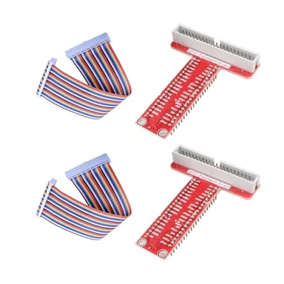 Abbildung von 2 pcs RPi GPIO Breakout Erweiterungskarte Flachbandkabel + T Typ Adapter 20 cm FC40 40 Pin Flachbandkabel，mitRaspberry Pi 3 B+ montierter