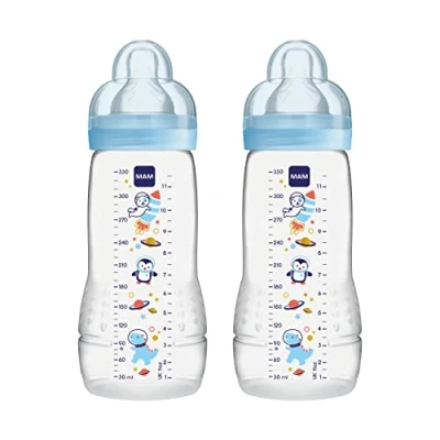 Abbildung von MAM Easy Active Baby Bottle with Fast Flow Teats Size 3, Twin Pack of Bottles, Feeding, 330 ml, Blue (Designs May Vary)