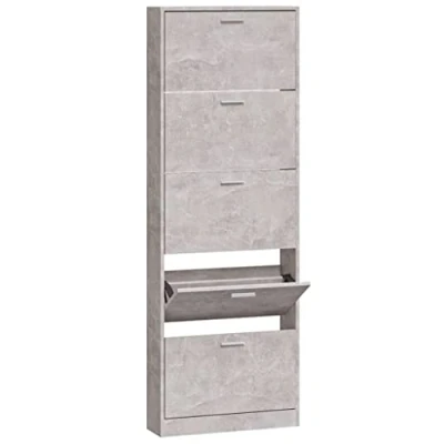 Abbildung von vidaXL Schuhschrank Schuhablage Schuhregal Schuhständer Schuhaufbewahrung Schuhkipper Schuhkommode Betongrau 59x17x169cm Holzwerkstoff