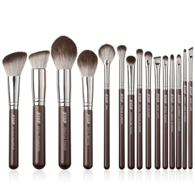 Abbildung von Jessup Pinselset Makeup Pinsel Set 15tlg Make Up Premium Synthetik Puderpinsel Foundation Augenbrauen Concealer Rouge Lidschatten Kontur Eyeliner Highlighter Braun T498