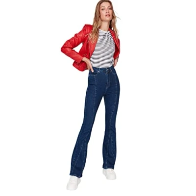 Abbildung von Trendyol Damen Herren Hoher Bund Flared Jeans, Marineblau, 40 EU