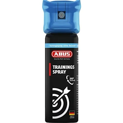 Abbildung von ABUS Trainingsspray zum Abwehrspray SDS80 zur Tierabwehr mit Jet Sprühstrahl für bis zu 5 Meter Reichweite funktioniert auch kopfüber