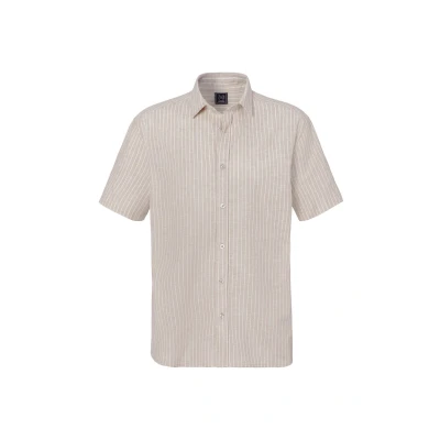 Abbildung von john devin Kurzarm Hemd, Herren, Größe: Small, Beige weiß gestreift
