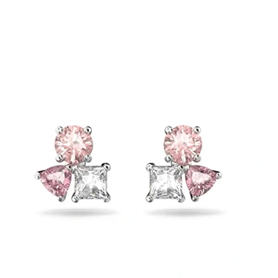 Abbildung von Swarovski Attract Ohrstecker, Rhodinierte Ohrringe mit Strahlenden und Rosafarbenen Kristallen