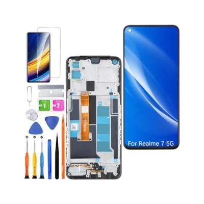 Abbildung von HLYGZX Ersatz Original Display für Realme 7 5G LCD Bildschirm, RMX2111 Bildschirm Touch Digitizer Assembly Reparaturteile Kit(Schwarz mit Rahmen)