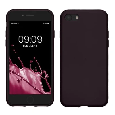 Abbildung von kwmobile Case kompatibel mit Apple iPhone SE (2022) / (2020) 8 7 Hülle Schutzhülle aus Silikon metallisch schimmernd Handyhülle Metallic Brombeere