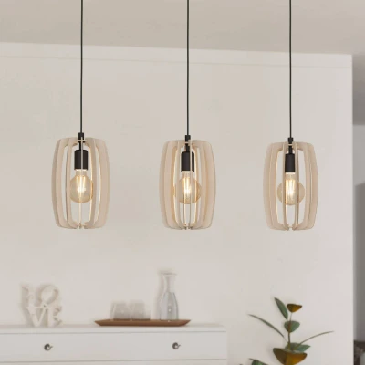 Abbildung von Eglo 900503 Hängeleuchte BAJAZZARA Holz grau E27 3X40W L:89cm B:19cm H:110cm dimmbar