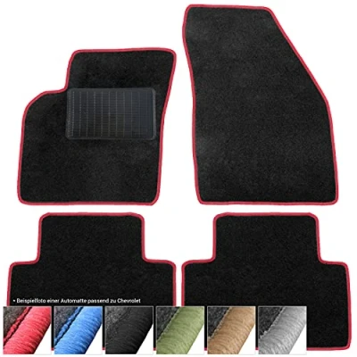 Abbildung von moto MOLTICO Fußmatten Auto Velours Autoteppiche Schwarz Automatten Set 4 teilig passend für Chevrolet Cruze 2009 2016 (Rote Ziernähte)