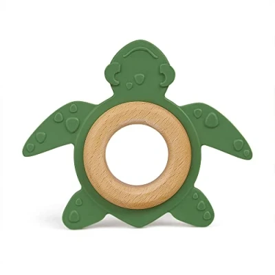 Abbildung von GRÜNSPECHT Bio Beißtier aus Naturkautschuk mit Holzring, Zahnungshilfe &amp; Spielzeug, massiert Zahnfleisch, BPA frei, fördert Feinmotorik, Schildkröte, grün (689 00), 1 Stück (1er Pack)