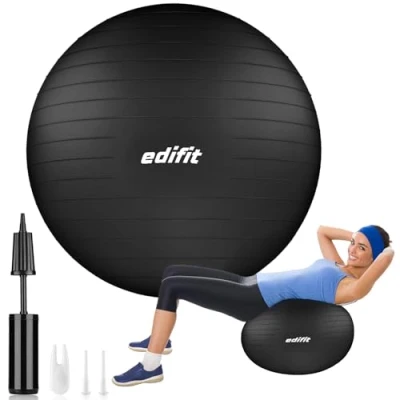 Abbildung von EDIFIT, Gymnastikball, 55, 65 und 75, Pezziball, Einschließlich Inflator, Pilates Ball, Sitzball, Pilates, Yoga Gymnastik (65cm, Schwarz)