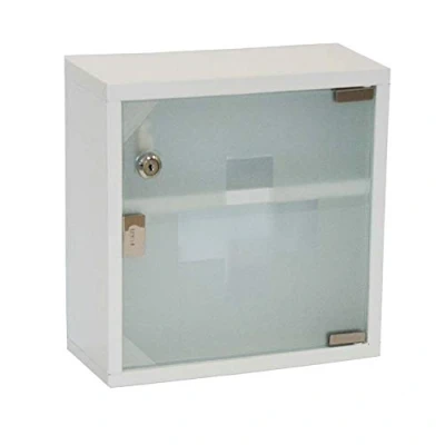 Abbildung von HS Lighting Medizinschrank Medikamentenschrank abschließbare Arzneischrank Erste Hilfe Schrank aus Metall, Tip on&#039;&#039; Glastür, inkl. 2 Schlüsseln, 30ⅹ30ⅹ12cm (Weiß Fächer)