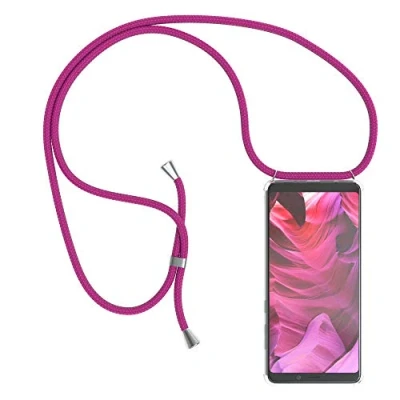 Abbildung von EAZY CASE Handykette kompatibel mit Samsung Galaxy A9 (2018) Handyhülle Umhängeband, Handykordel Schutzhülle, Silikonhülle, Hülle Band, Stylische Kette für Smartphone, Pink