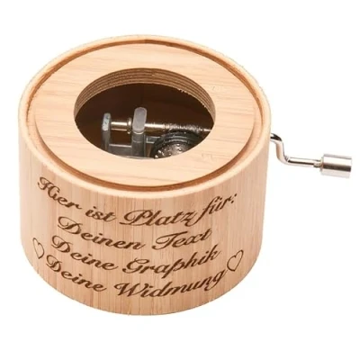 Abbildung von Spieluhr aus Bambus mit dem Kinderlied: Alle meine Entchen music box von Kurbelwerk green line, Classic Edition, gerahmt, GRAVUR