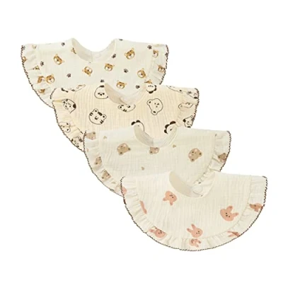 Abbildung von Nishine 4 Stück Unisex Baby Musselin Bandana Sabberlätzchen 360 Grad drehbare Baumwolle Kinderkrankheiten Füttern Sabbern Lätzchen für Jungen Mädchen(Tier Satz)