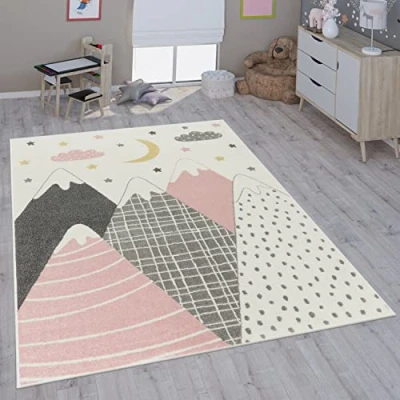 Abbildung von Paco Home Kinderteppich Teppich Kinderzimmer Mädchen Jungs Verschiedene Motive Und Größen, Grösse:133 cm Quadrat, Farbe: Creme Rosa Grau