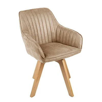 Abbildung von riess ambiente Polsterstuhl LIVORNO champagner greige / natur (Einzelartikel, 1 St), Esszimmer · Samt Massivholz mit Armlehne 180 drehbar Design