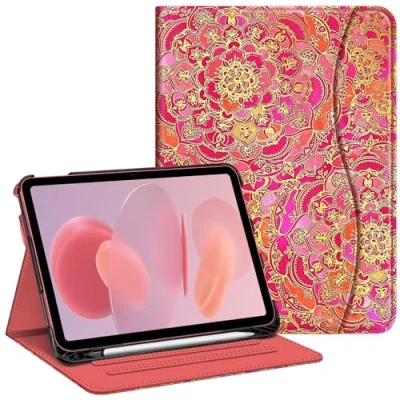Abbildung von Fintie Schutzhülle für iPad der 10. Generation 10,9 Zoll (Modell 2022), Multi Winkel Ansicht, mit Stifthalter und Tasche, automatischer Schlaf /Wachmodus, Schattierungen von Rosa