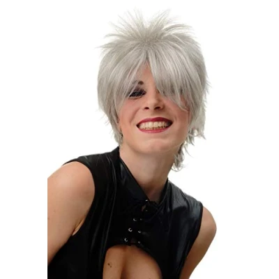 Abbildung von WIG ME UP BLUE144 51 Damenperücke Perücke Kurzhaarperücke kurz toupiert wilde Strähnen 80er Wave Punk Grau Silbergrau mit geringem Schwarzanteil