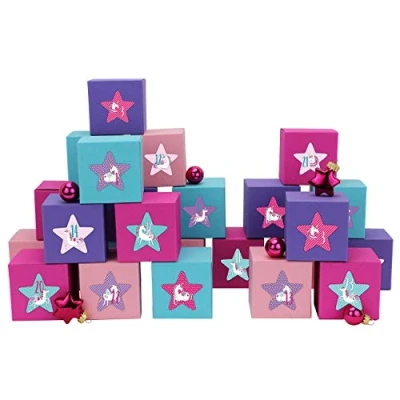 Abbildung von 24 Adventskalender Kisten mit Zahlenaufklebern zum selber Befüllen bunte Schachteln Aufstellen und Boxen von Papierdrachen