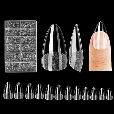 Abbildung von 240 Stück Fake Nails Transparent,Nail Tips für Gelnägel,Almond Full Cover Nail Tips,Nails in 12 Größen,Künstliche Nägel Almond Zum Aufkleben Art DIY…