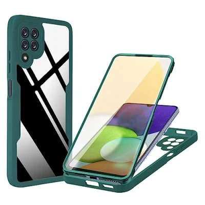 Abbildung von 360 Grad Stoßfeste Hülle Kompatibel mit Samsung Galaxy A22 4G/M22/M32 4G Eingebautes PET Transparente Abdeckung