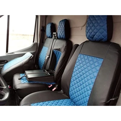 Abbildung von Texmar Sitzbezug Blau Eco Leder für Ford Transit Custom (2015+) Kleine Kabine LHD 2+1 Front Fit