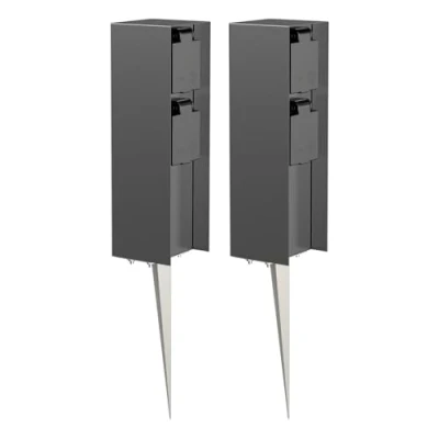 Abbildung von ledscom.de 2 Stück Garten Steckdosen Säule POMI mit Erdspieß für außen, IP44, Fach, anthrazit, eckig, 23cm