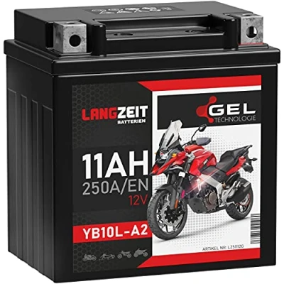 Abbildung von LANGZEIT YB10L A2 Motorradbatterie GEL 12V 11Ah 250A/EN 51112 BS B B2 Batterie doppelte Lebensdauer wartungsfrei