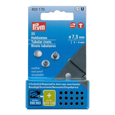 Abbildung von Prym 403170 Hohlnieten, ø 7,5/3 4 mm, Messing silberfarbig, 25 Stück für Vario Creative Tool, Silber