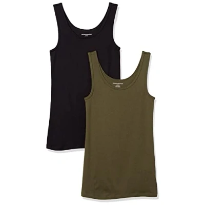 Abbildung von Amazon Essentials Damen Tanktop schlanke Passform, 2er Pack, Olivgrün/Schwarz, XS